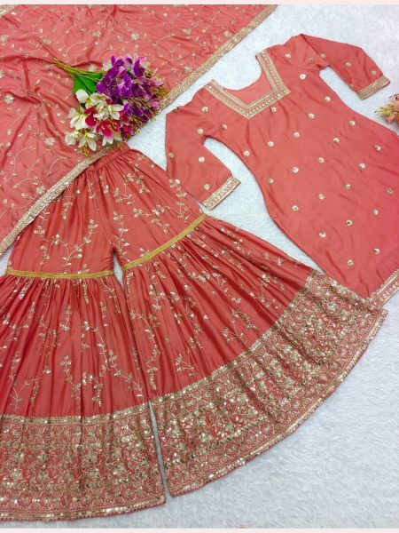 Heavy Embroidery Sequence Work Sharara Set