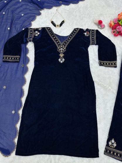 LUXURIOUS VELVET SUIT SET WITH REAL MIRROR WORK