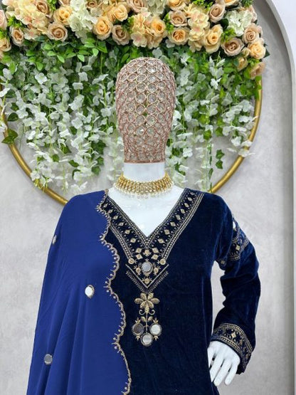 LUXURIOUS VELVET SUIT SET WITH REAL MIRROR WORK