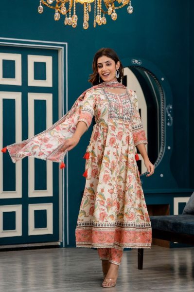 Women Cotton Printed Kurta and Pant Set With Dupatta