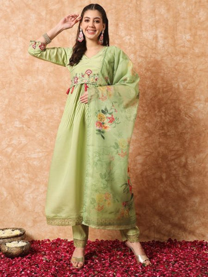 Women Viscose Kurti Pant With Organza Dupatta