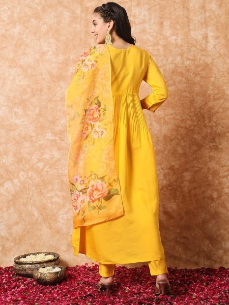 Women Viscose Kurti Pant With Organza Dupatta